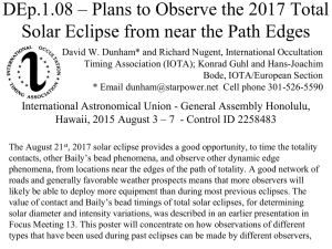 Plans for 2017 Solar Eclipse