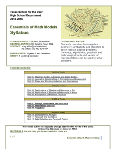 Essentials of Math Models Syllabus 2015