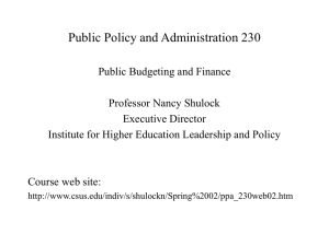 Week 2: Politics and Dynamics of Public Budgeting