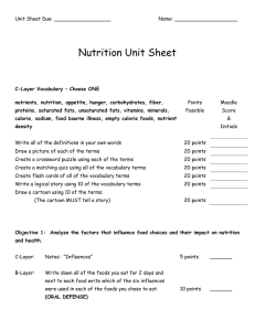 Unit Sheet Due: Name: Nutrition Unit Sheet C