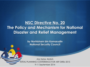 NSC Directive No. 20 - Disaster Relief Exercises 2015