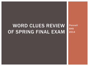 Word Clues Review of Spring Final Exam