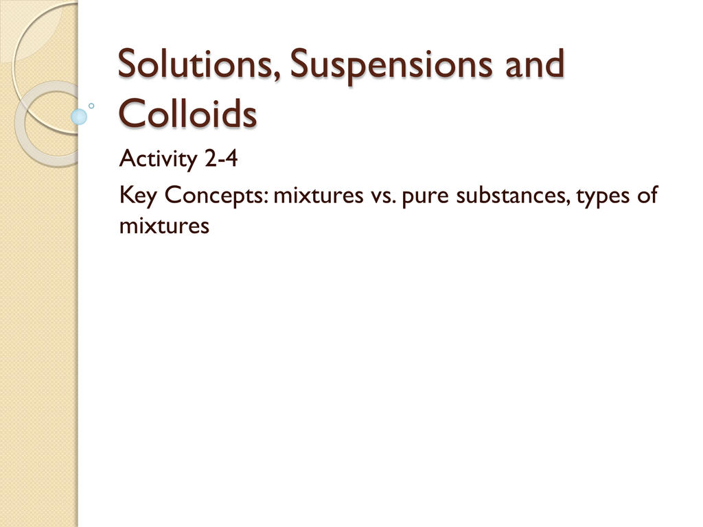 Solutions, Suspensions & Colloids In Solutions Colloids And Suspensions Worksheet