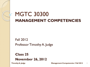 Timothy A. Judge Management Competencies / Fall 2012