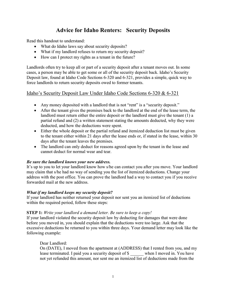 Landlord Letter To Tenant Regarding Security Deposit Return from s2.studylib.net