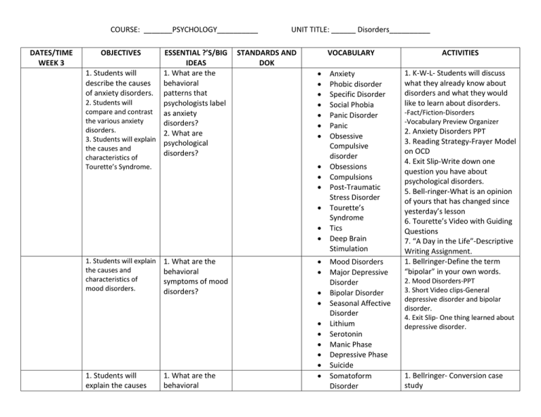 Psych lesson Plan week 3