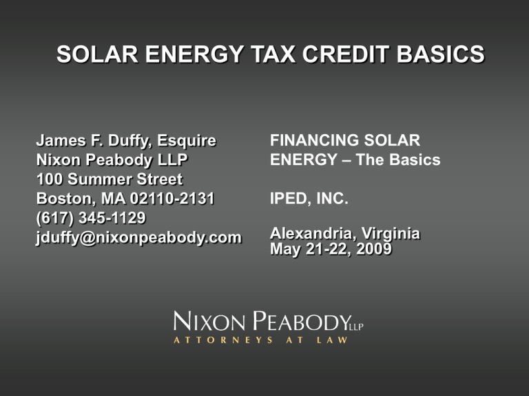 Solar Energy Tax Credit Basics