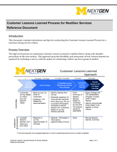 Customer Lessons Learned Summary