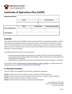 This Continuity of Operations Plan (COOP) will