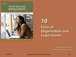 Form of Organization and Legal Issues 10