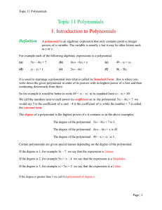 Topic 11 Polynomials