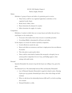 ECON 1202 Mankiw Chapter 4 Market, Supply, Demand Market