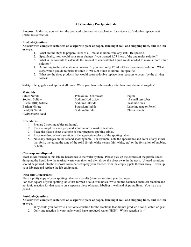 Precipitate Lab