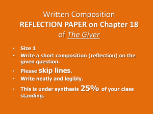Written Composition REFLECTION PAPER on Chapter 18 of The Giver