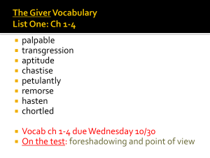 The Giver Vocabulary List One: Ch 1-4