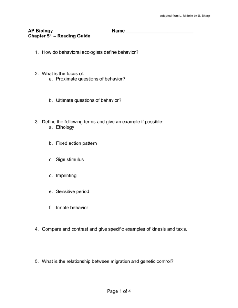 Ap Biology Chapter 51 Reading Guide Answers 2 / Ap biology reading guide fred and theresa