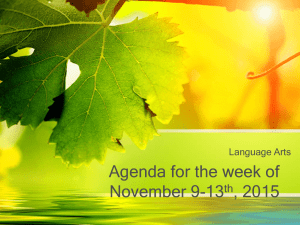 Agenda for the week of November 9-13th, 2015