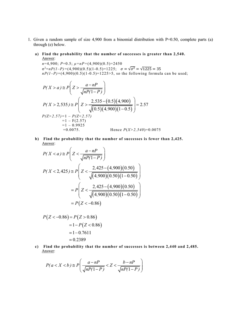 Given A Random Sample Of Size 4 900 From A Binomial Distribution