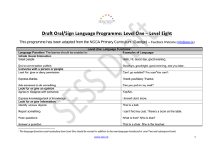 Draft Oral/Sign Language Programme: Level One