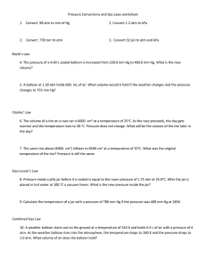 Pressure Conversions and Gas Laws worksheet Convert .98 atm to