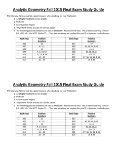 Analytic Geometry Fall 2015 Final Exam Study Guide