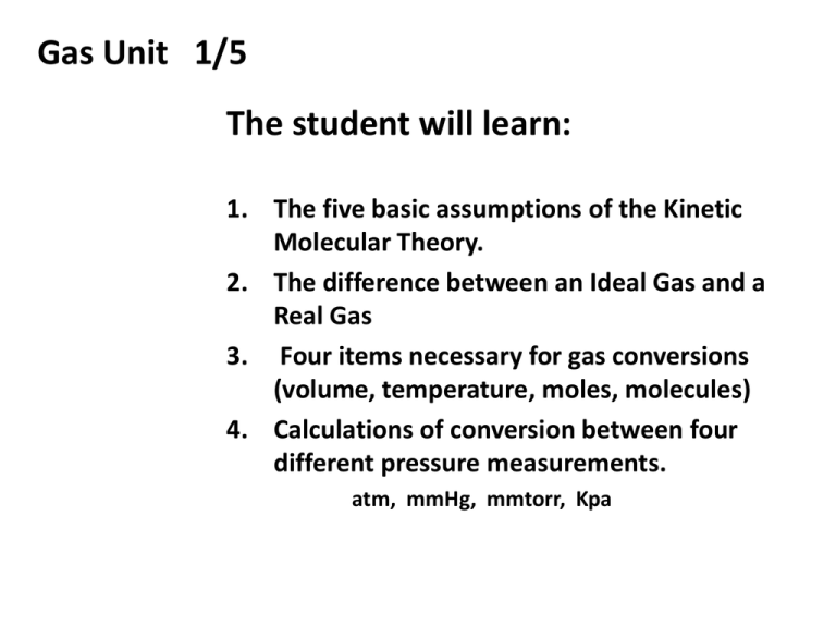 5 assumptions of kinetic molecular theory