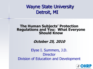 The Human Subject' Protection Regulations and You