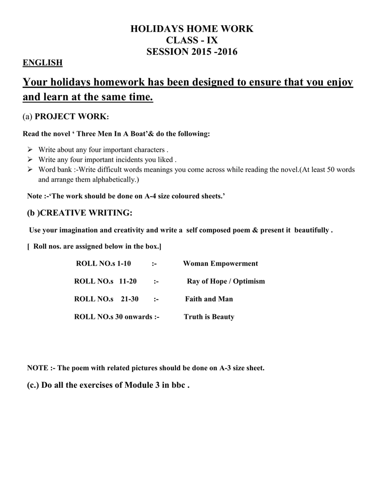 class 9 english holiday homework 2023 pdf
