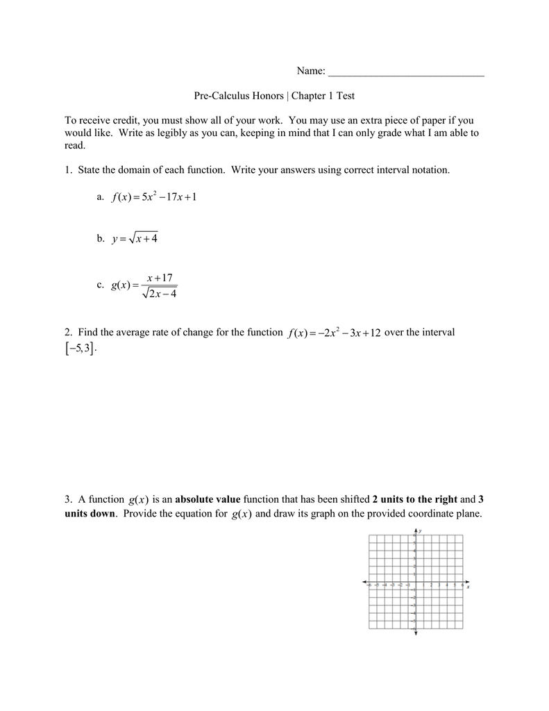 honors precalculus review packet