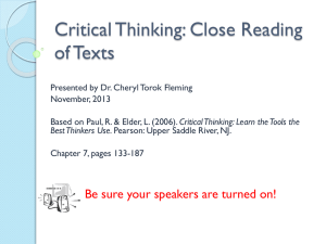 Critical Thinking: Close Reading of Texts - Mid