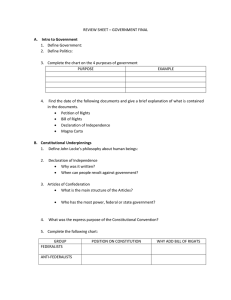 REVIEW SHEET – GOVERNMENT FINAL Intro to Government