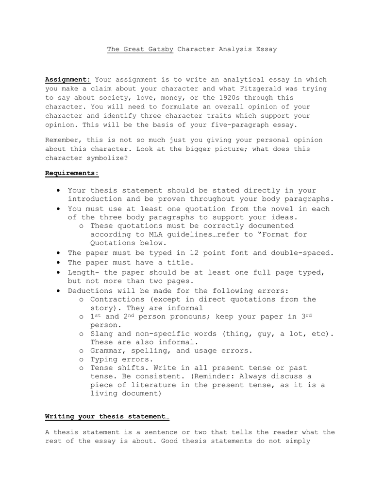 character analysis outline format