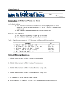 Information: Definitions of Acids and Bases