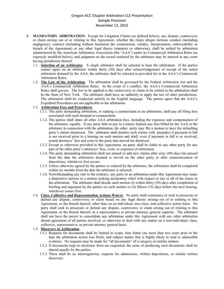 Arbitration Clause Sample Pdf