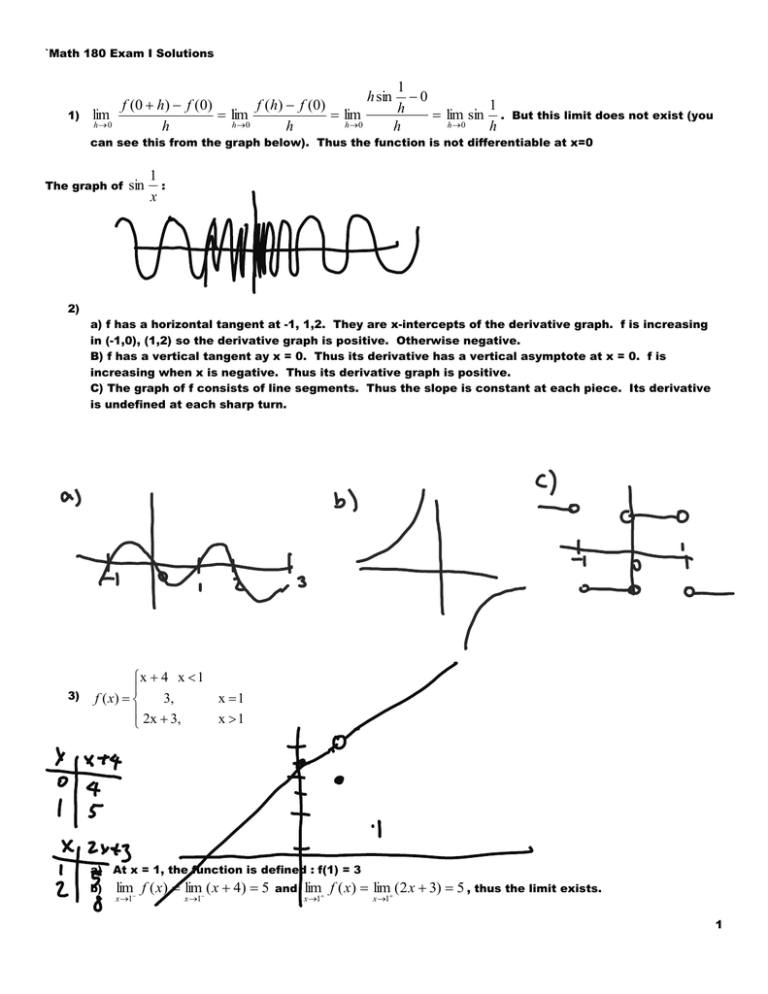 Math 180 Exam I Solutions