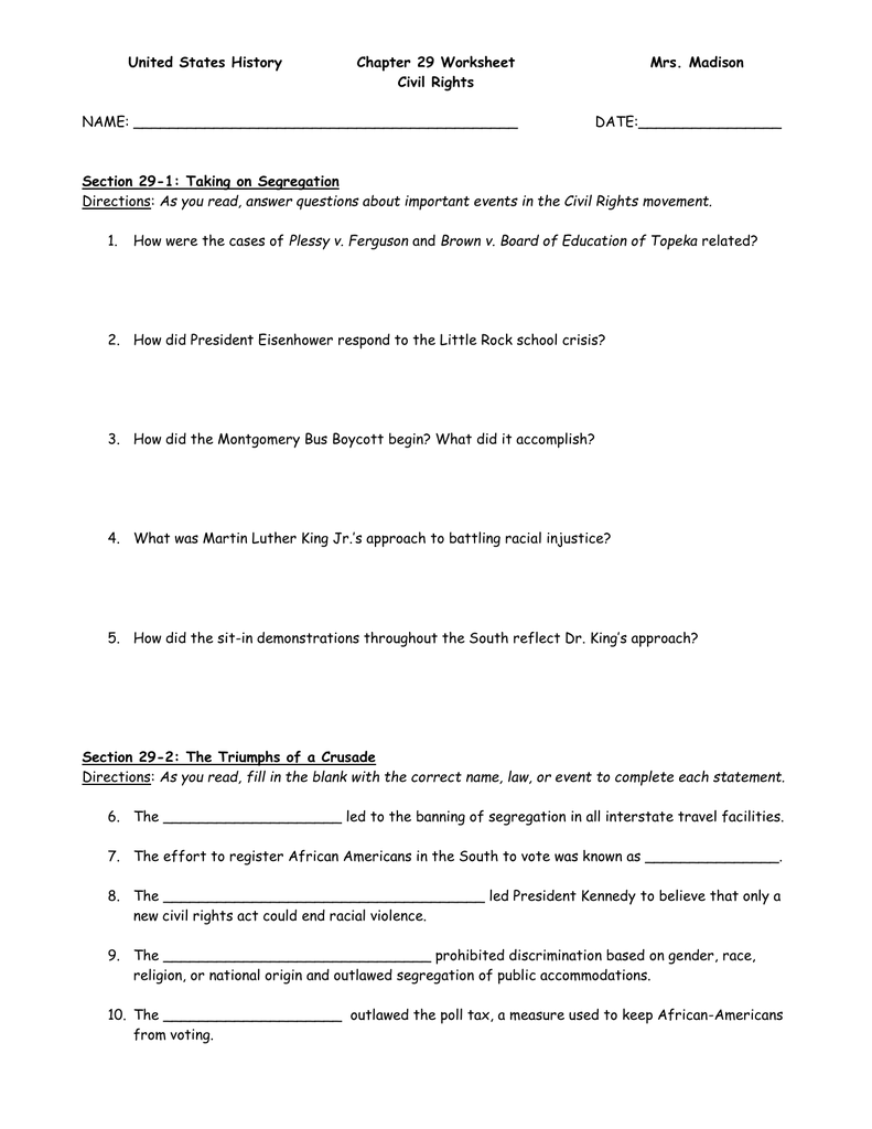 Civil Rights Movement Worksheet Answers Nidecmege