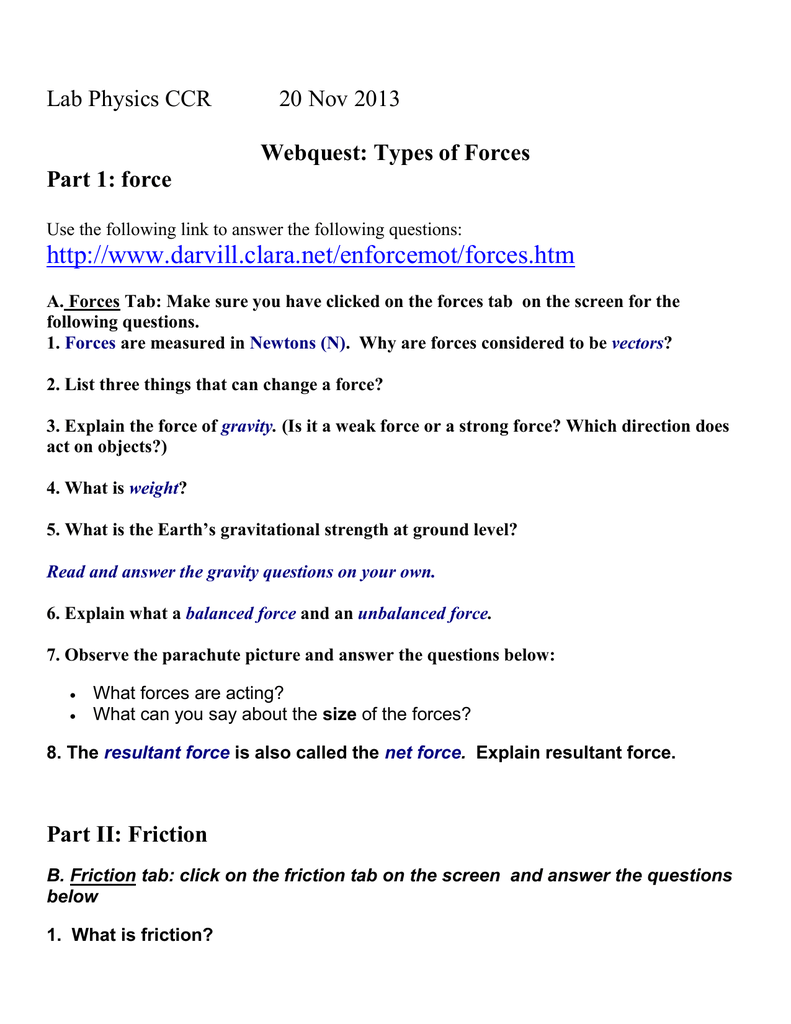 Friction And Gravity Worksheet Answers