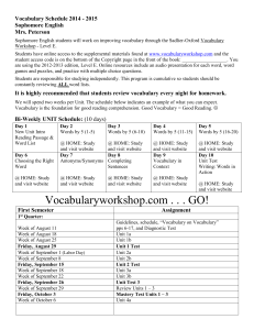 Vocabulary Schedule 2014 - 2015 Sophomore