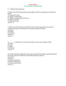 Human Biology The Chemistry of Living Things 2.1 Multiple Choice