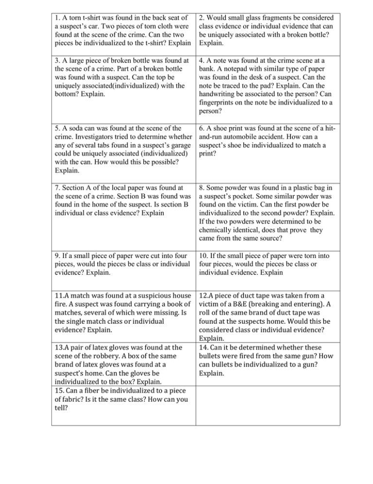 Class Vs Individual Evidence Worksheet Answer Key