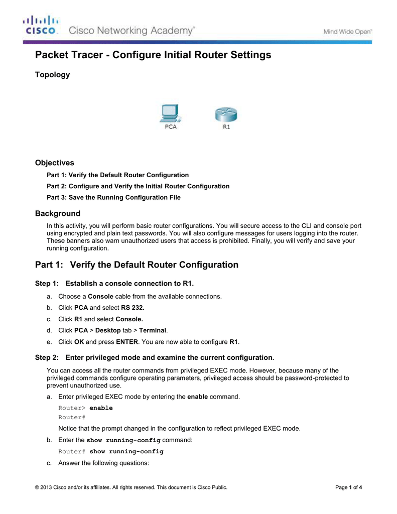 router configuration packet tracer