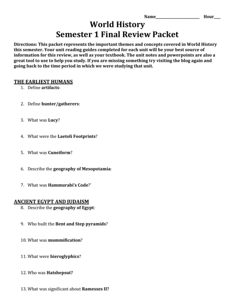 World History Final Exam Study Guide World History Final Exam Study Guide