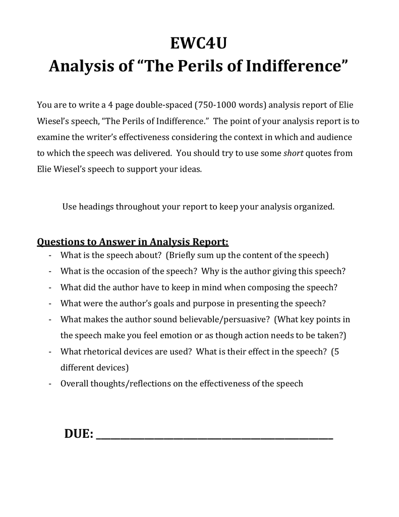 Rhetorical Analysis Of The Perils Of Indifference