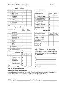 Biology Unit 5: DNA Score Sheet