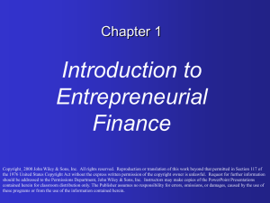 Entrepreneurial Finance A Virtual Tour