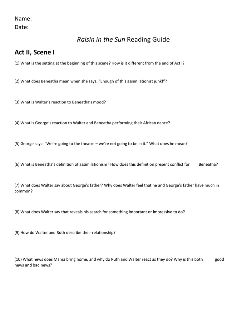 Raisin in the Sun Reading Guide Acts 23