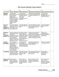 The Great Gatsby Essay Rubric - Mrs. Nelson