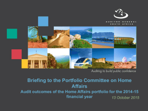 Briefing to the Portfolio Committee on Home Affairs Audit outcomes