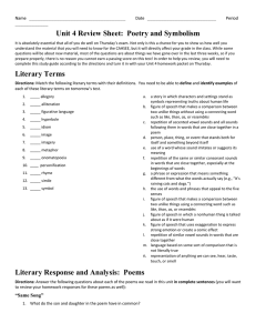 Unit 4 Review Sheet: Poetry and Symbolism