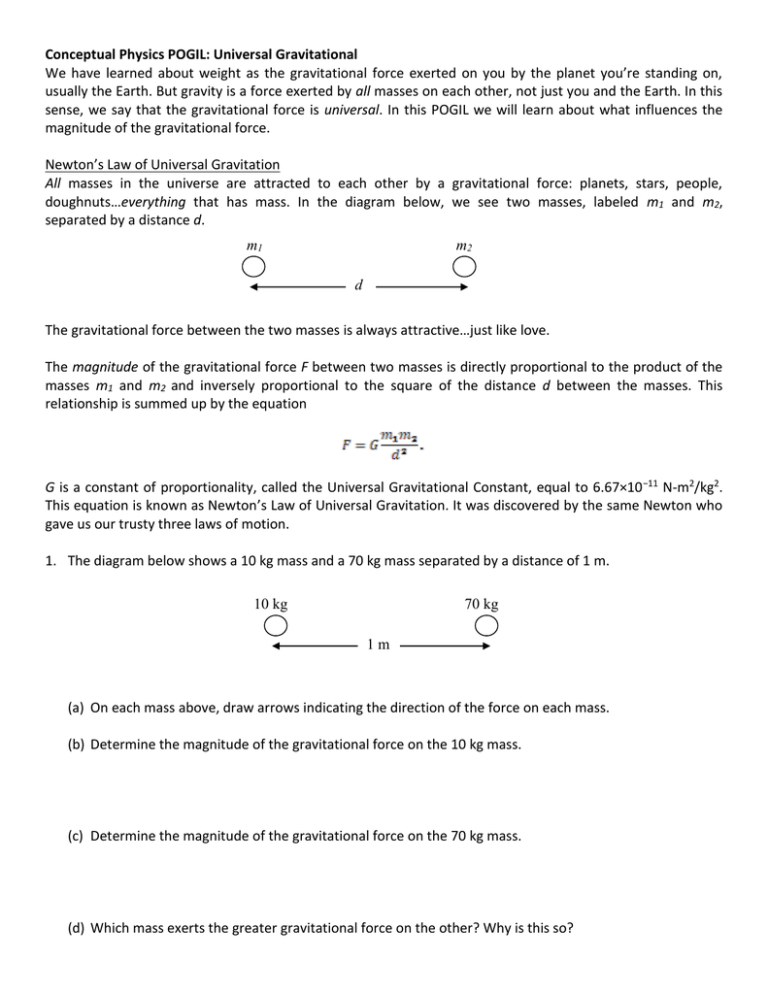 Pogil Universal Gravitation